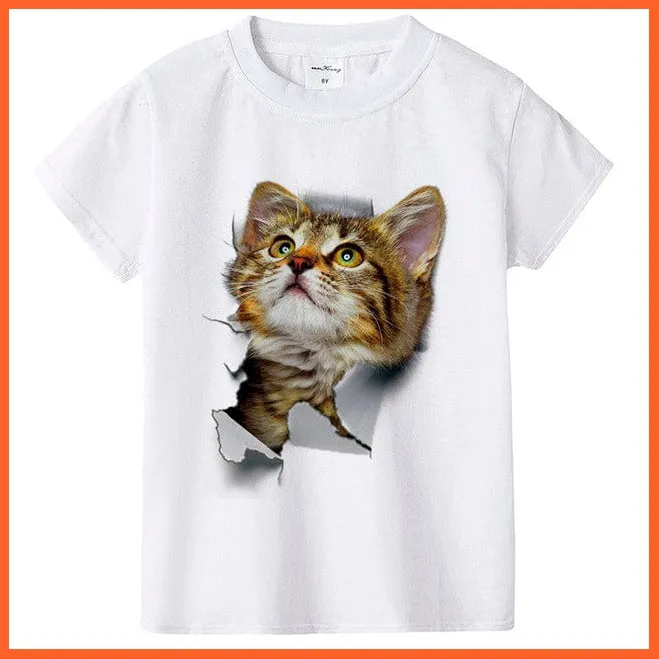 2022 New Fashion Summer Cute Kids Short Sleeve Printed Cat T-Shirt Tops