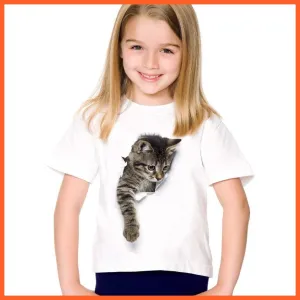 2022 New Fashion Summer Cute Kids Short Sleeve Printed Cat T-Shirt Tops