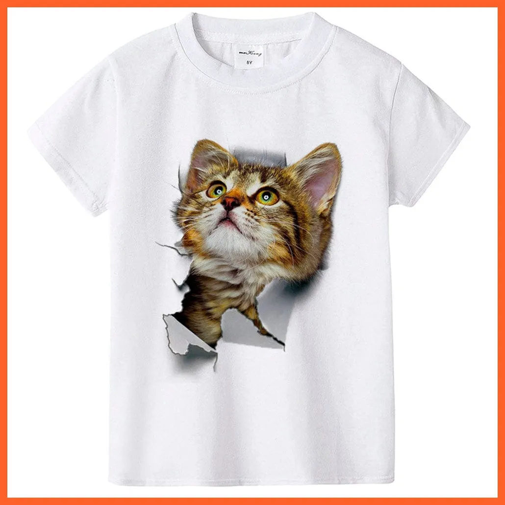 2022 New Fashion Summer Cute Kids Short Sleeve Printed Cat T-Shirt Tops