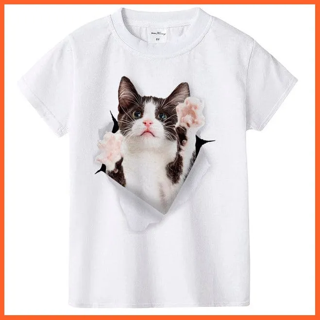 2022 New Fashion Summer Cute Kids Short Sleeve Printed Cat T-Shirt Tops