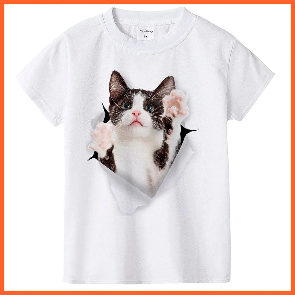 2022 New Fashion Summer Cute Kids Short Sleeve Printed Cat T-Shirt Tops