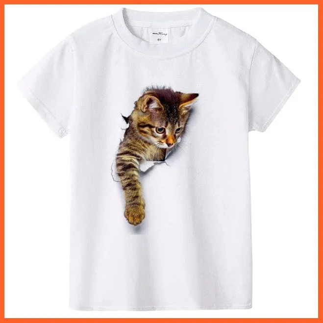 2022 New Fashion Summer Cute Kids Short Sleeve Printed Cat T-Shirt Tops