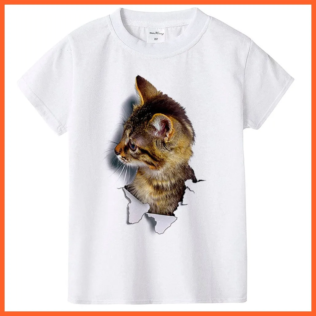 2022 New Fashion Summer Cute Kids Short Sleeve Printed Cat T-Shirt Tops