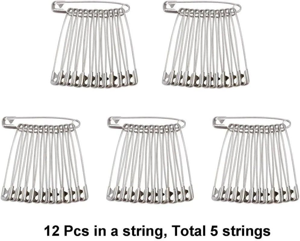 60PCS Large Safety Pins, Durable, Rust-Resistant Nickel Plated Steel Pins Size 4, 2.2Inch /55Mm
