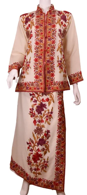 Aphrodite Jacket Skirt Dress Dinner Jacket Evening Dress Coat Floral Hand Embroidered Kashmir