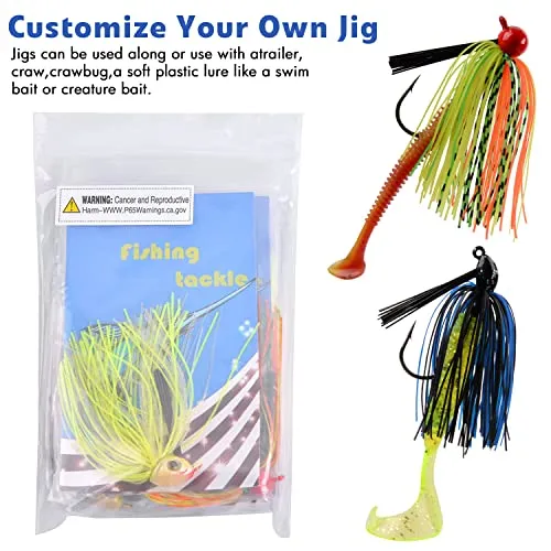 Bass Fishing Jigs Set - 12pcs Weedless Football Jig Flipping Jigs Swim Jigs Rubber Skirted Baits with Weed Guard Fishing Lures Kit