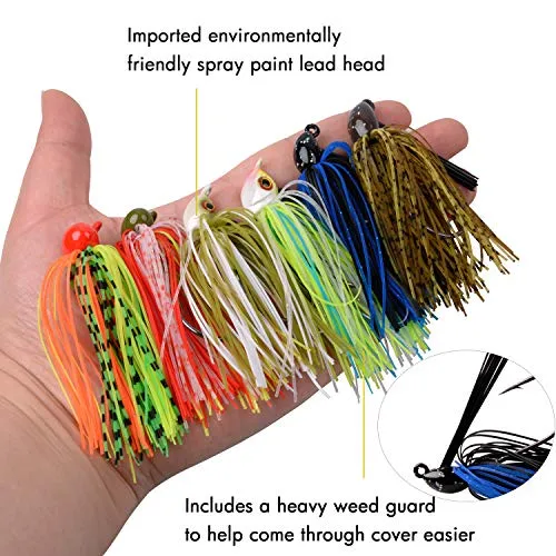 Bass Fishing Jigs Set - 12pcs Weedless Football Jig Flipping Jigs Swim Jigs Rubber Skirted Baits with Weed Guard Fishing Lures Kit