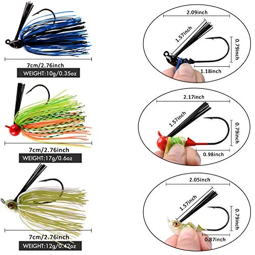 Bass Fishing Jigs Set - 12pcs Weedless Football Jig Flipping Jigs Swim Jigs Rubber Skirted Baits with Weed Guard Fishing Lures Kit