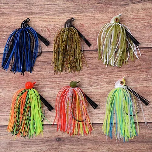 Bass Fishing Jigs Set - 12pcs Weedless Football Jig Flipping Jigs Swim Jigs Rubber Skirted Baits with Weed Guard Fishing Lures Kit