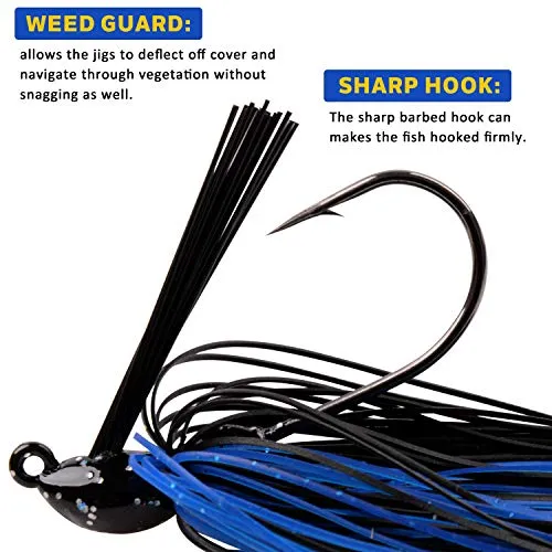 Bass Fishing Jigs Set - 12pcs Weedless Football Jig Flipping Jigs Swim Jigs Rubber Skirted Baits with Weed Guard Fishing Lures Kit