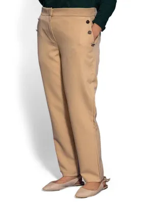 Beige Button Classic Pant