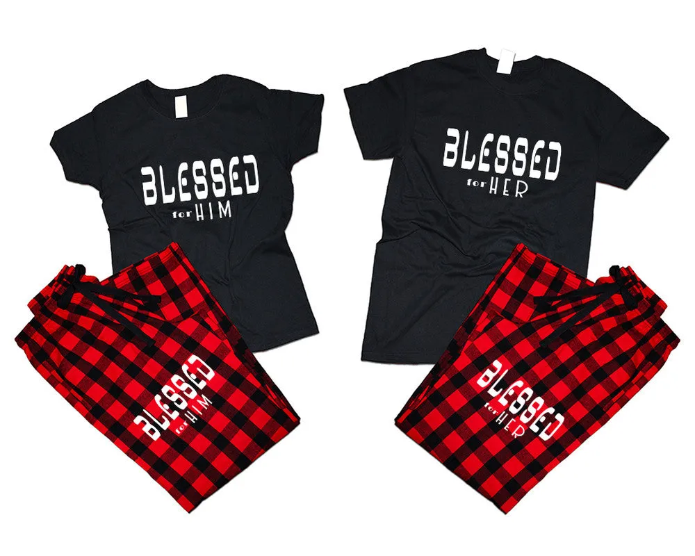 Blessed for Her & Blessed for Him Matching Pajamas Set – Cotton T-Shirts & Flannel Pants | Sold Separately for Men & Women