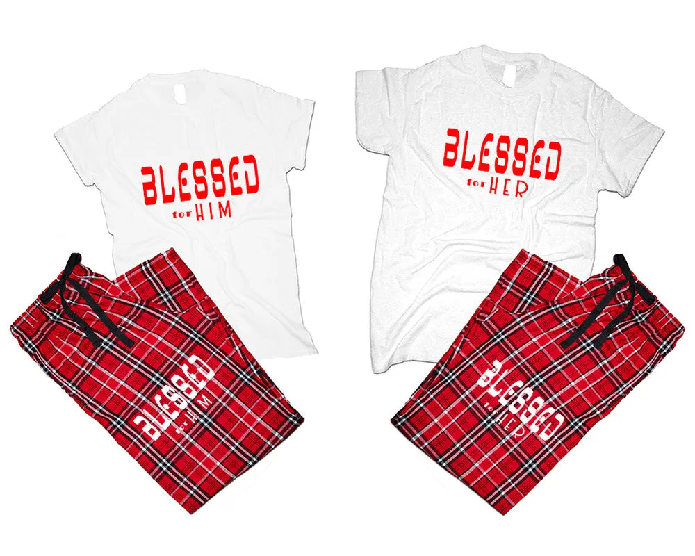 Blessed for Her & Blessed for Him Matching Pajamas Set – Cotton T-Shirts & Flannel Pants | Sold Separately for Men & Women