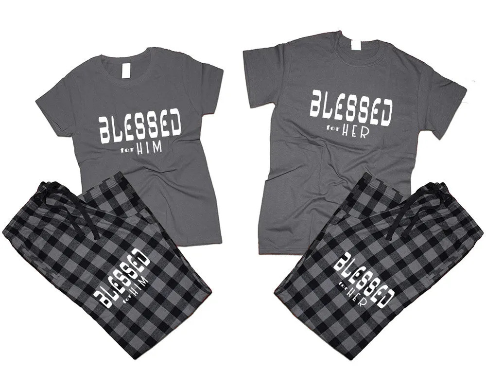 Blessed for Her & Blessed for Him Matching Pajamas Set – Cotton T-Shirts & Flannel Pants | Sold Separately for Men & Women