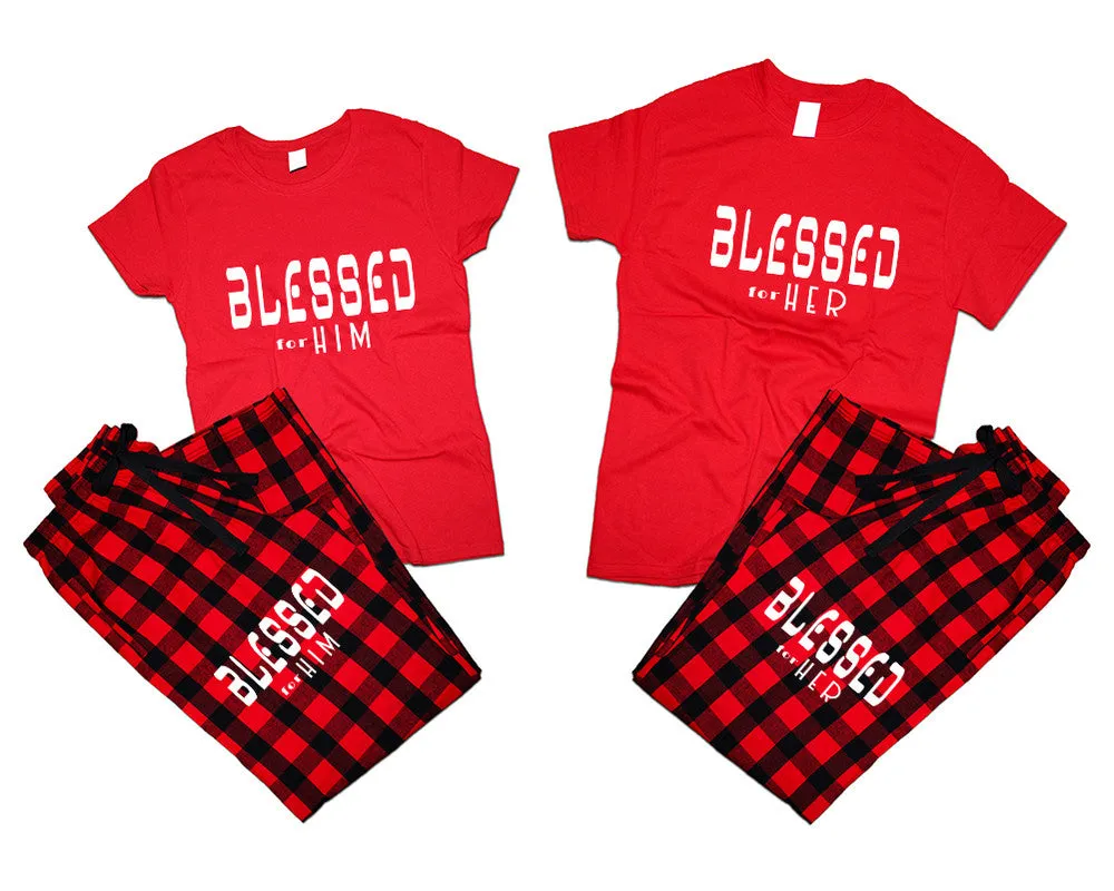 Blessed for Her & Blessed for Him Matching Pajamas Set – Cotton T-Shirts & Flannel Pants | Sold Separately for Men & Women