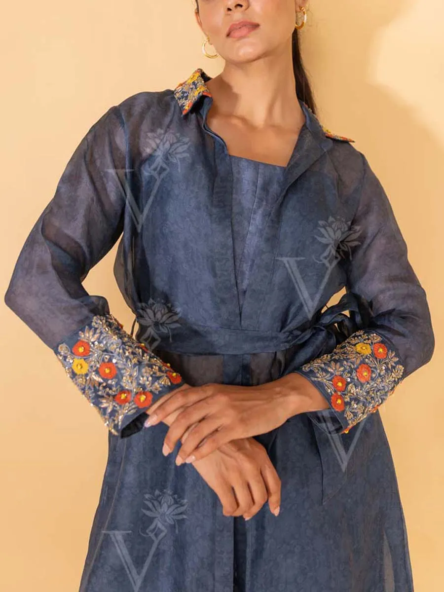 Blue Silk Jacket and Pant Set