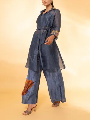 Blue Silk Jacket and Pant Set