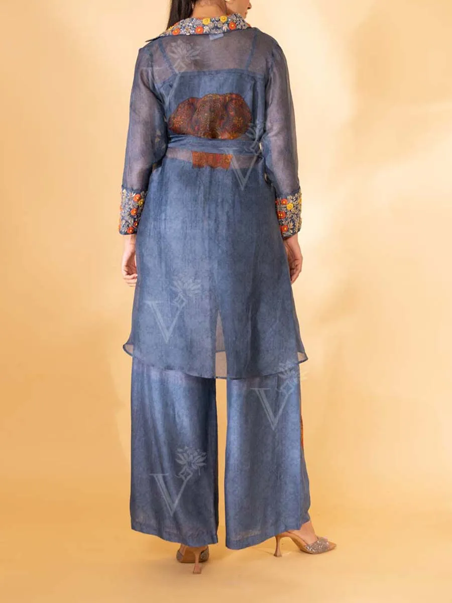 Blue Silk Jacket and Pant Set