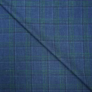 Blue with Green Windowpane Plaid Loro Piana Wool Silk and Linen Summertime Wool Fabric