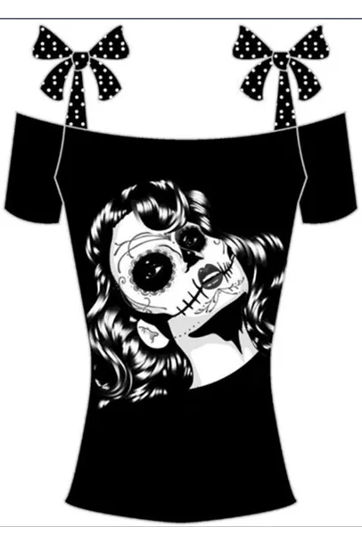 Bowknot Print Spaghetti Straps Scoop Short Sleeves T-shirt