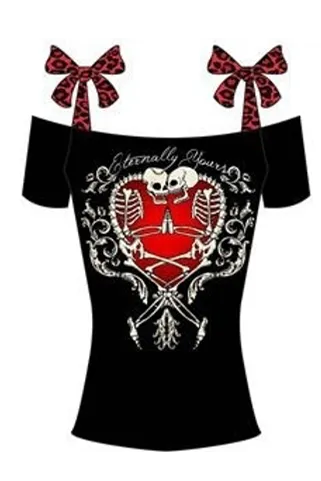 Bowknot Print Spaghetti Straps Scoop Short Sleeves T-shirt