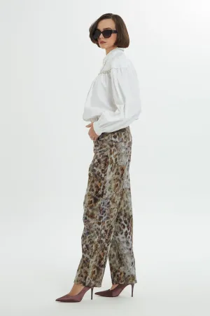 Brown Relaxed Fit Leopard Print Pants
