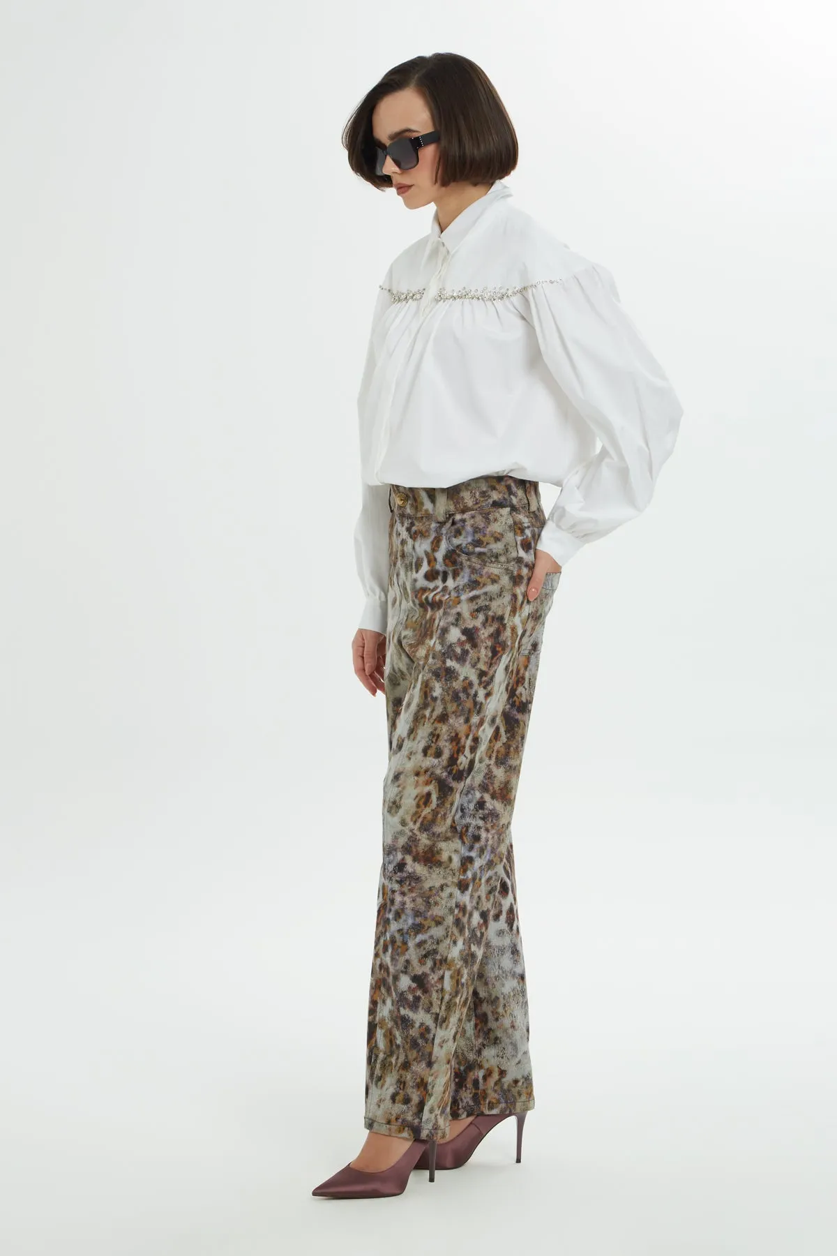 Brown Relaxed Fit Leopard Print Pants