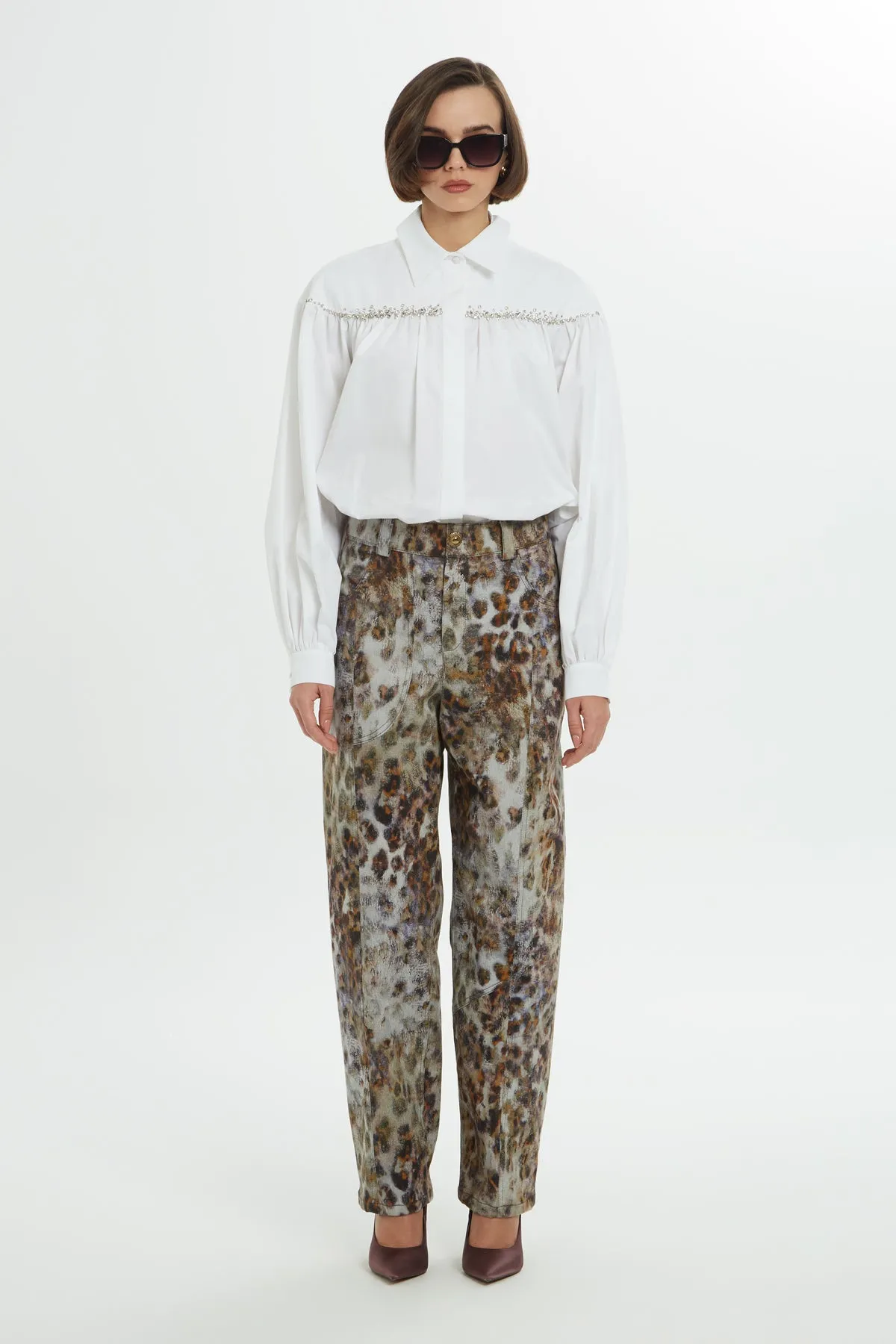 Brown Relaxed Fit Leopard Print Pants