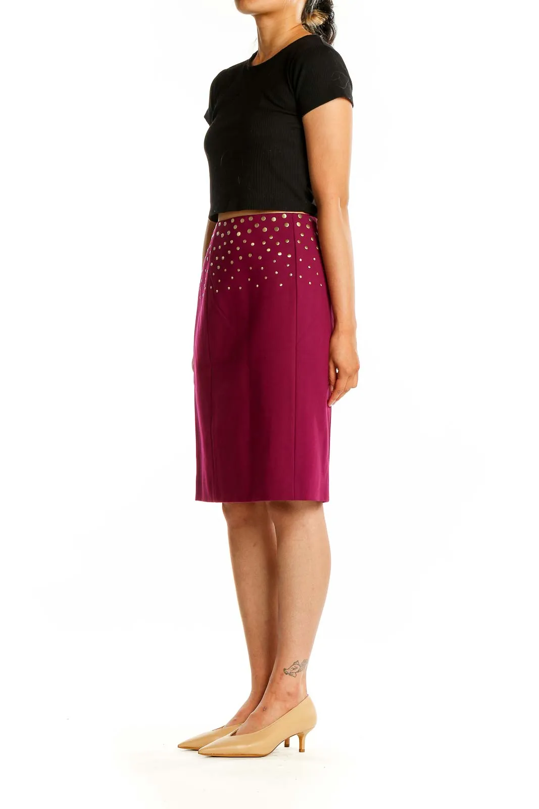 Burgundy Polka Dot A-Line Skirt