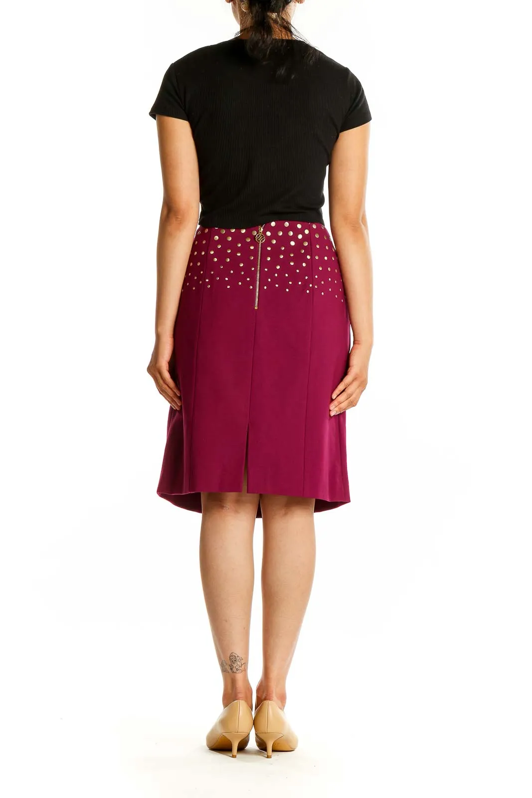 Burgundy Polka Dot A-Line Skirt
