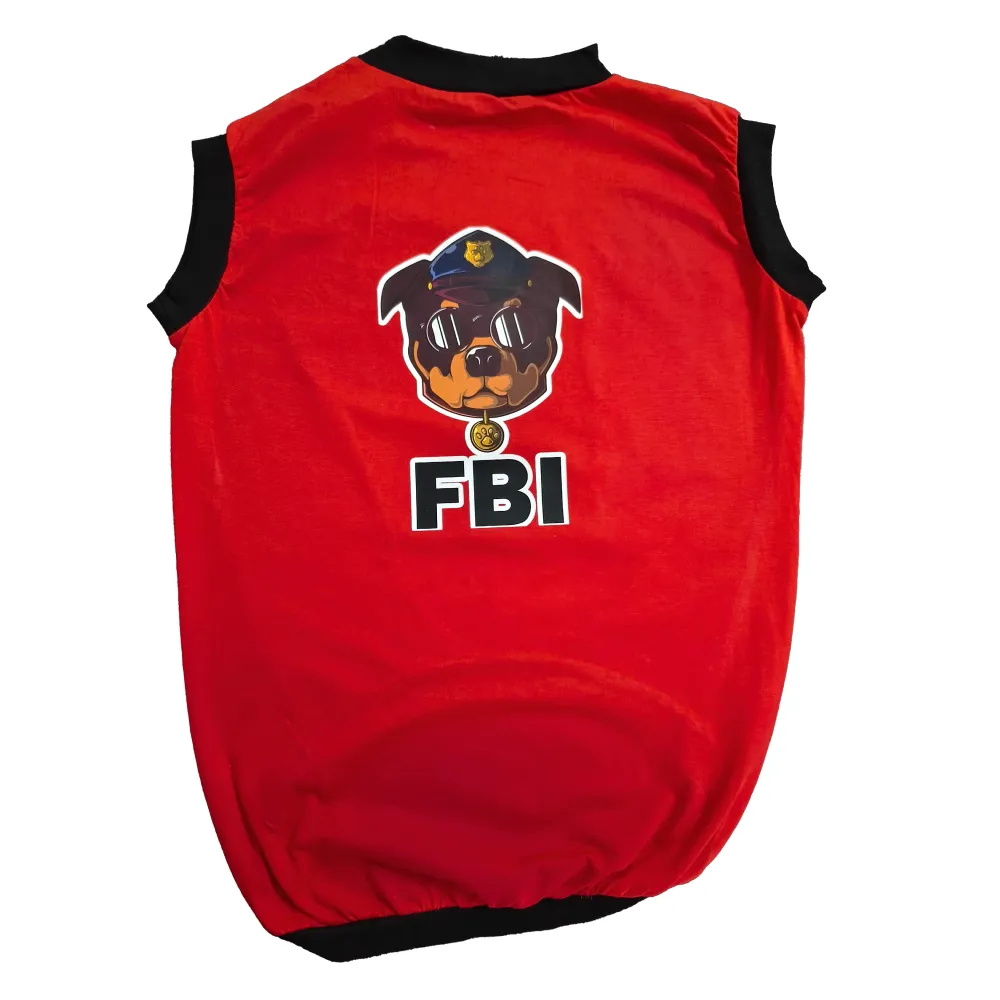 Cheeku FBI Graphic Cotton T Shirt for Dogs and Cats (Red)