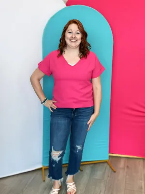Comfy Cozy Mid Rise Slant Step Crop Flare Jeans