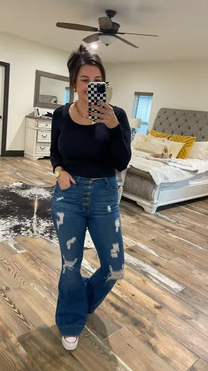 Comfy Long Sleeve Classic Ribbed Top - Black