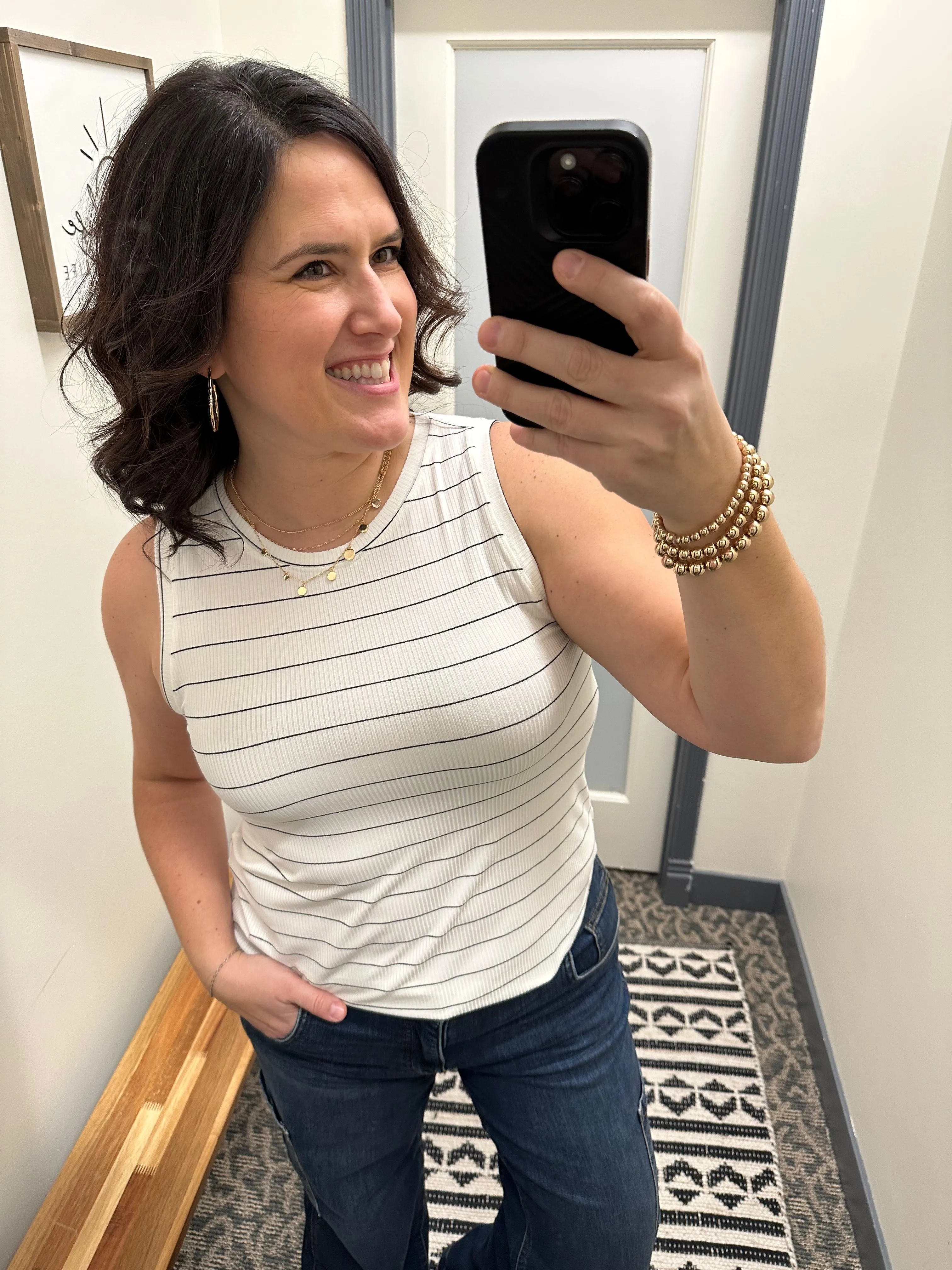 Cream Black Stripe Euclid Tank