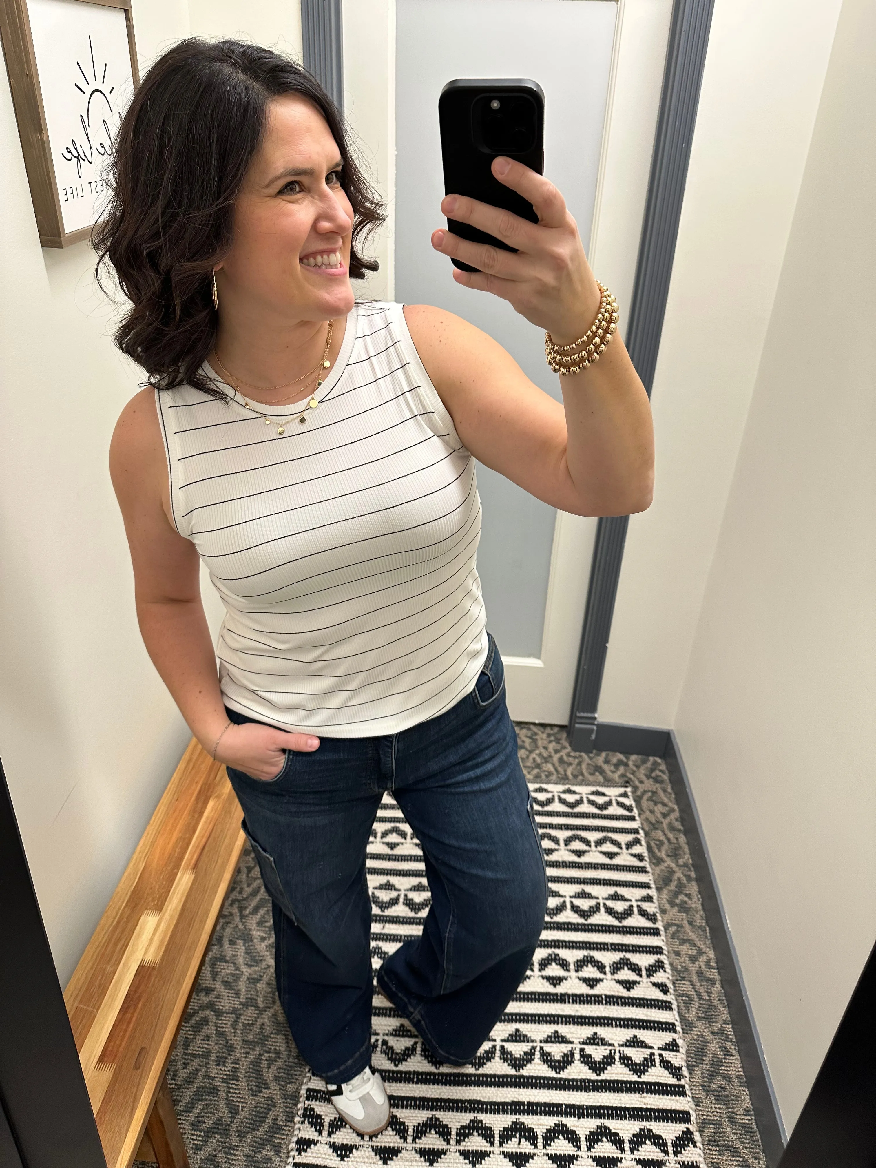 Cream Black Stripe Euclid Tank