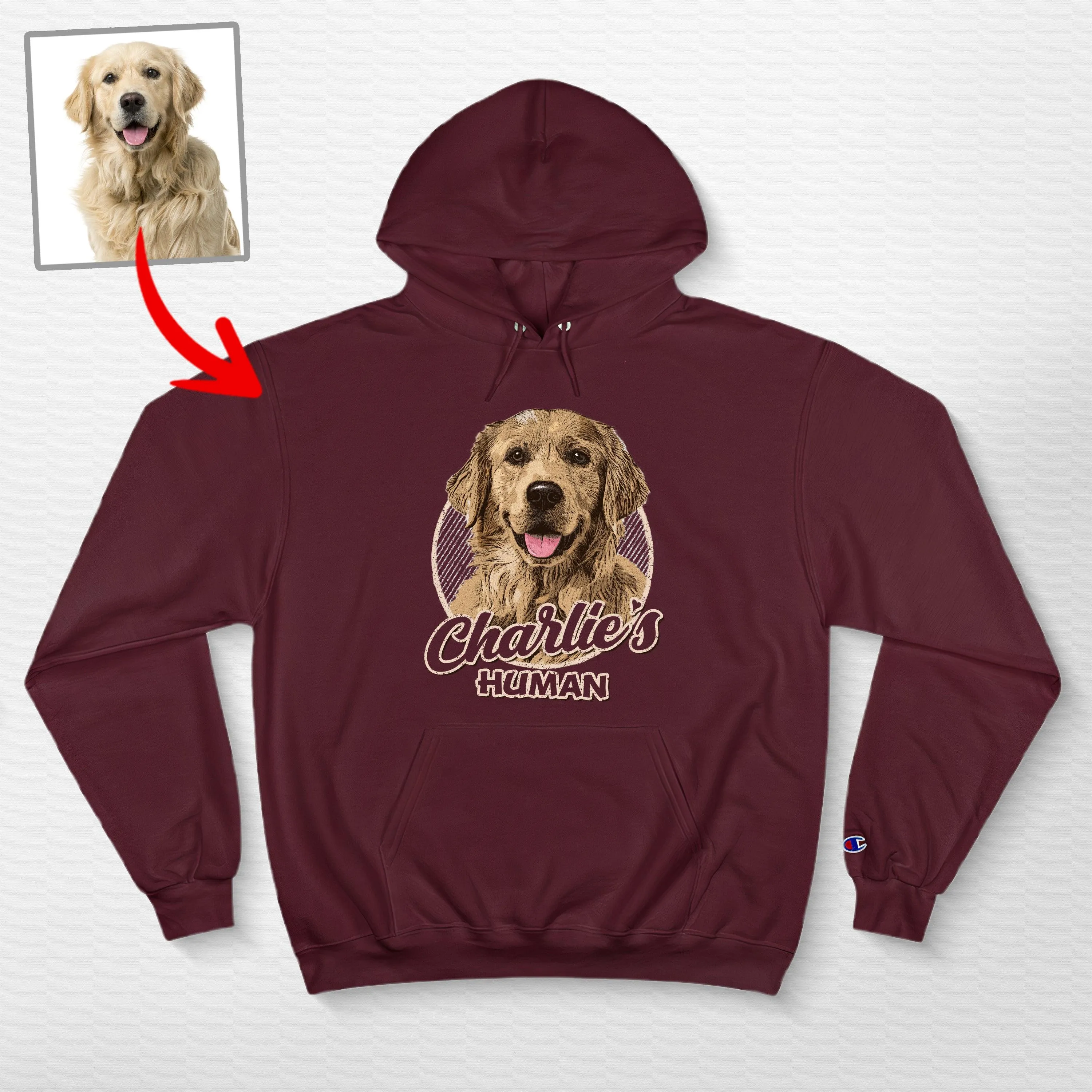 Custom Dog Portrait Champion Hoodie for Dog Moms, Dads, and Lovers