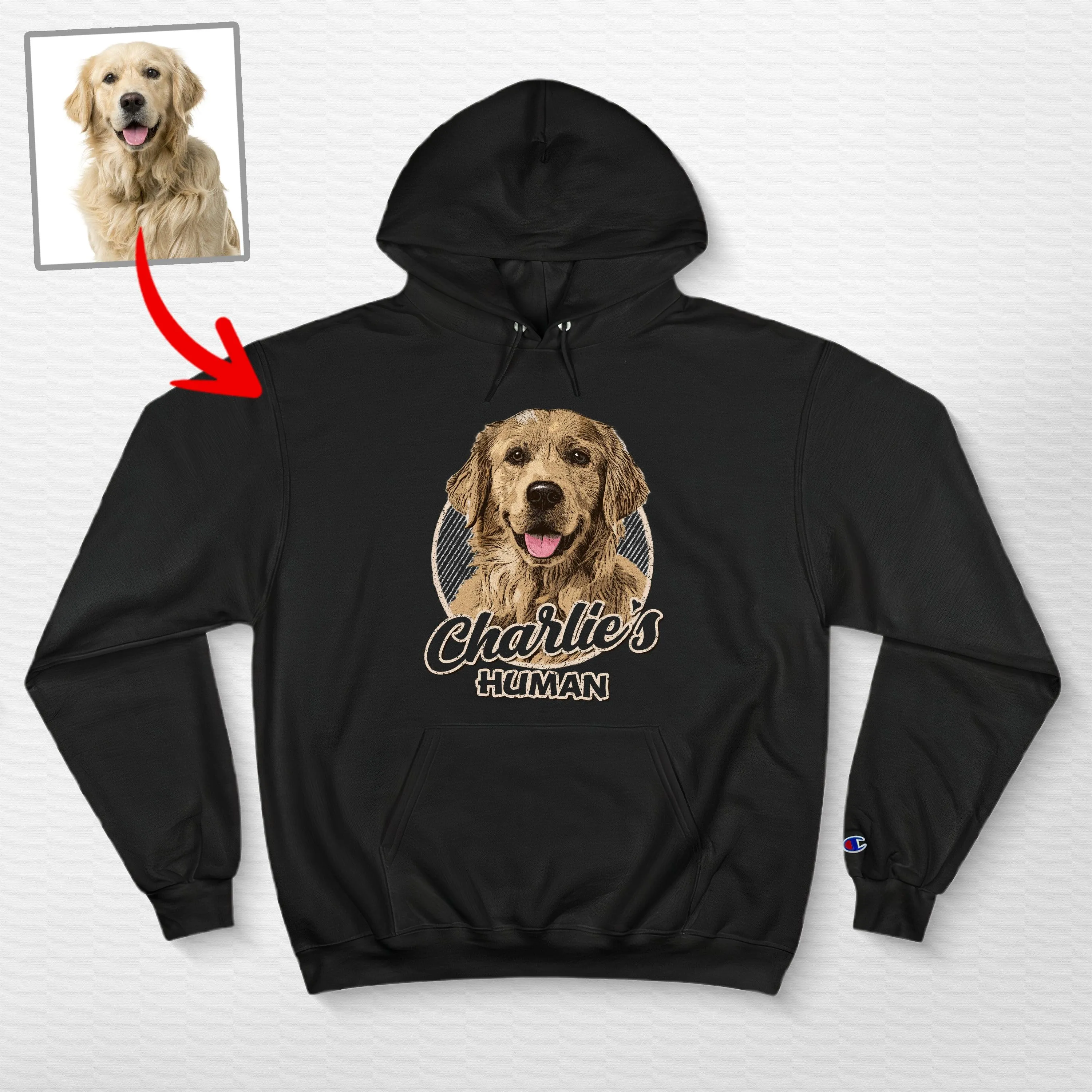 Custom Dog Portrait Champion Hoodie for Dog Moms, Dads, and Lovers