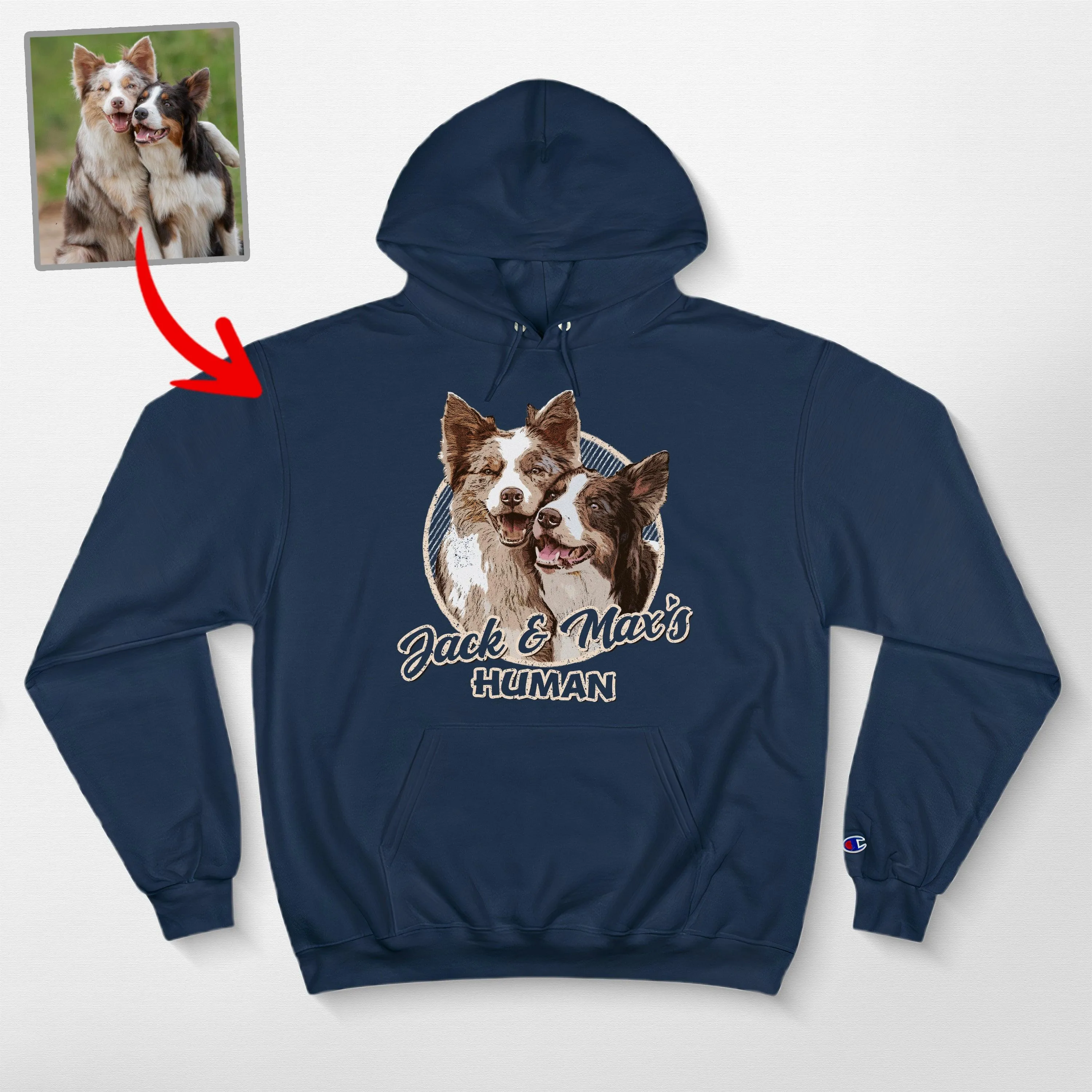 Custom Dog Portrait Champion Hoodie for Dog Moms, Dads, and Lovers