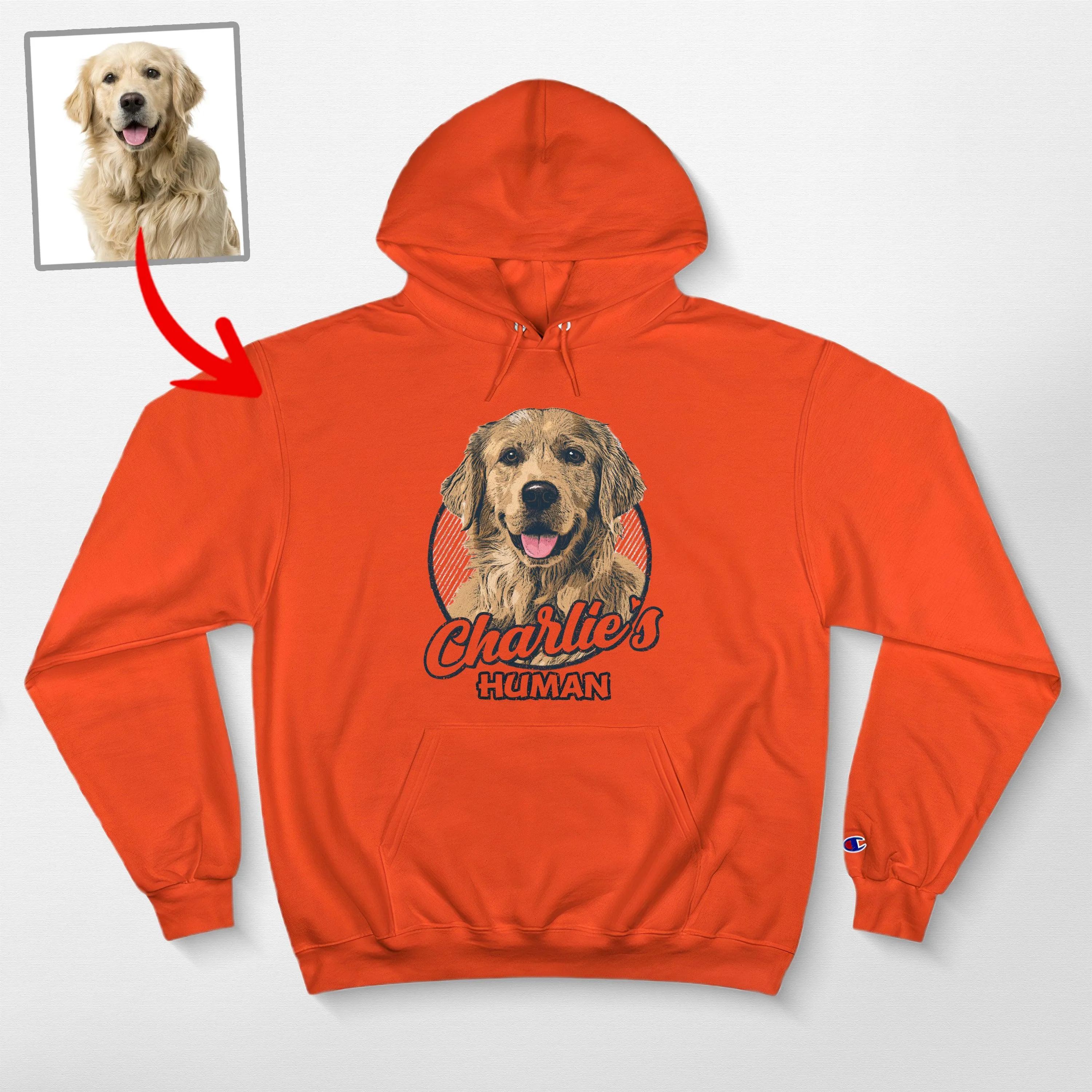 Custom Dog Portrait Champion Hoodie for Dog Moms, Dads, and Lovers