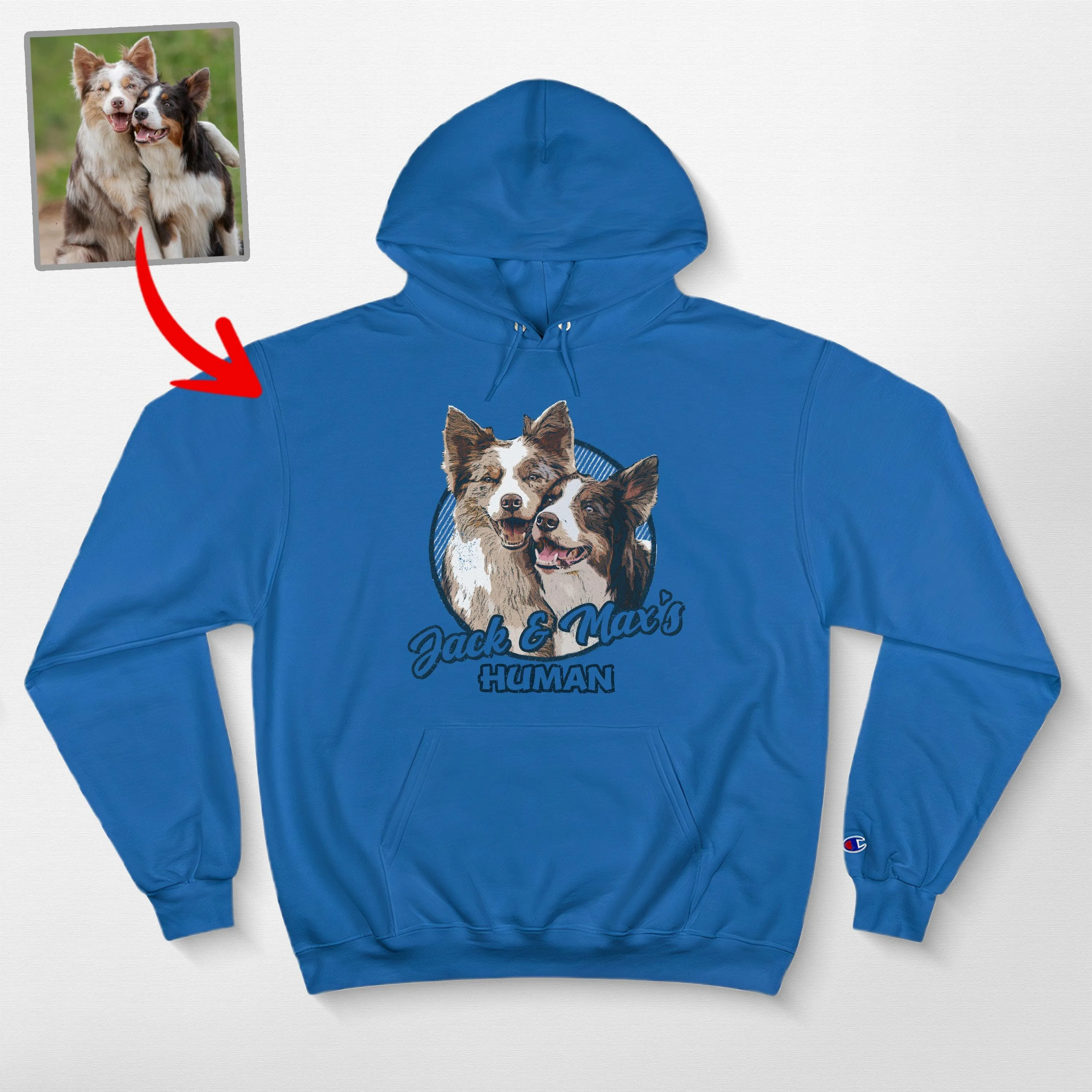 Custom Dog Portrait Champion Hoodie for Dog Moms, Dads, and Lovers