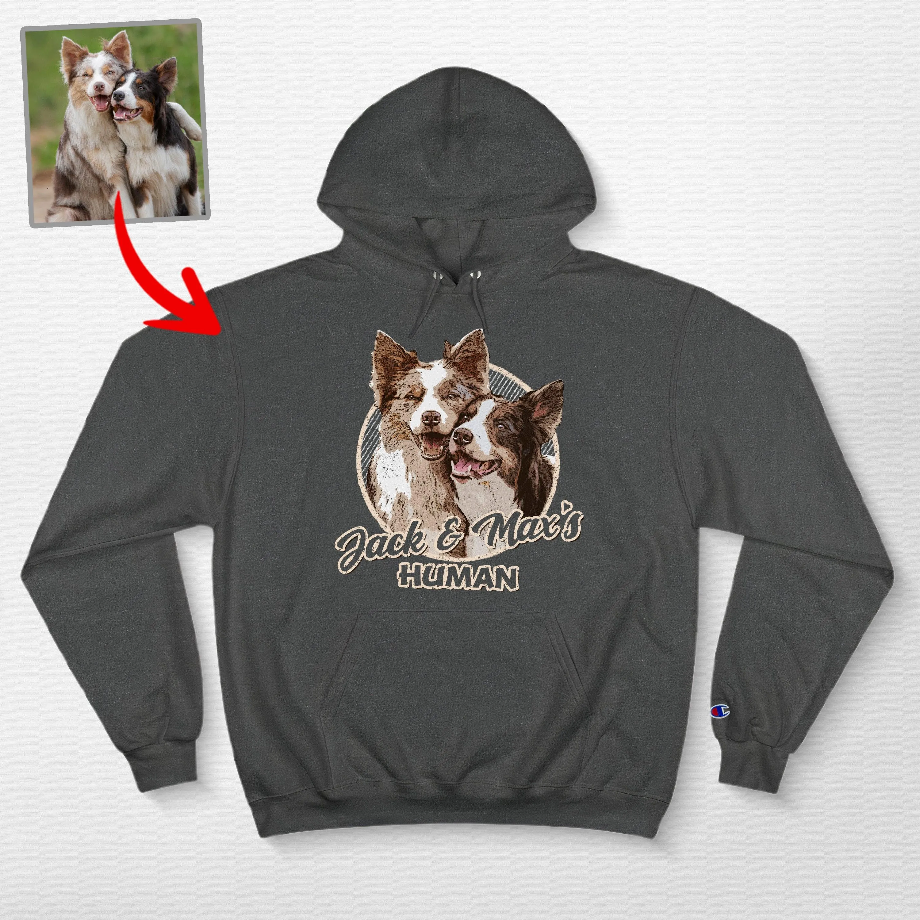 Custom Dog Portrait Champion Hoodie for Dog Moms, Dads, and Lovers