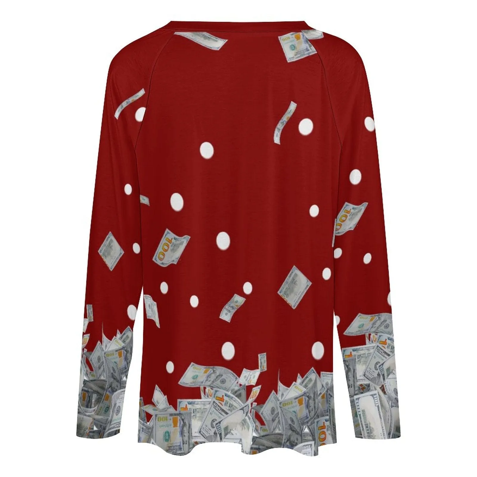 Custom Face Full Print Long Sleeve T-Shirt with Santa Claus Banknote Red Create Your Own Personalized Couple All Over Print T-shirt