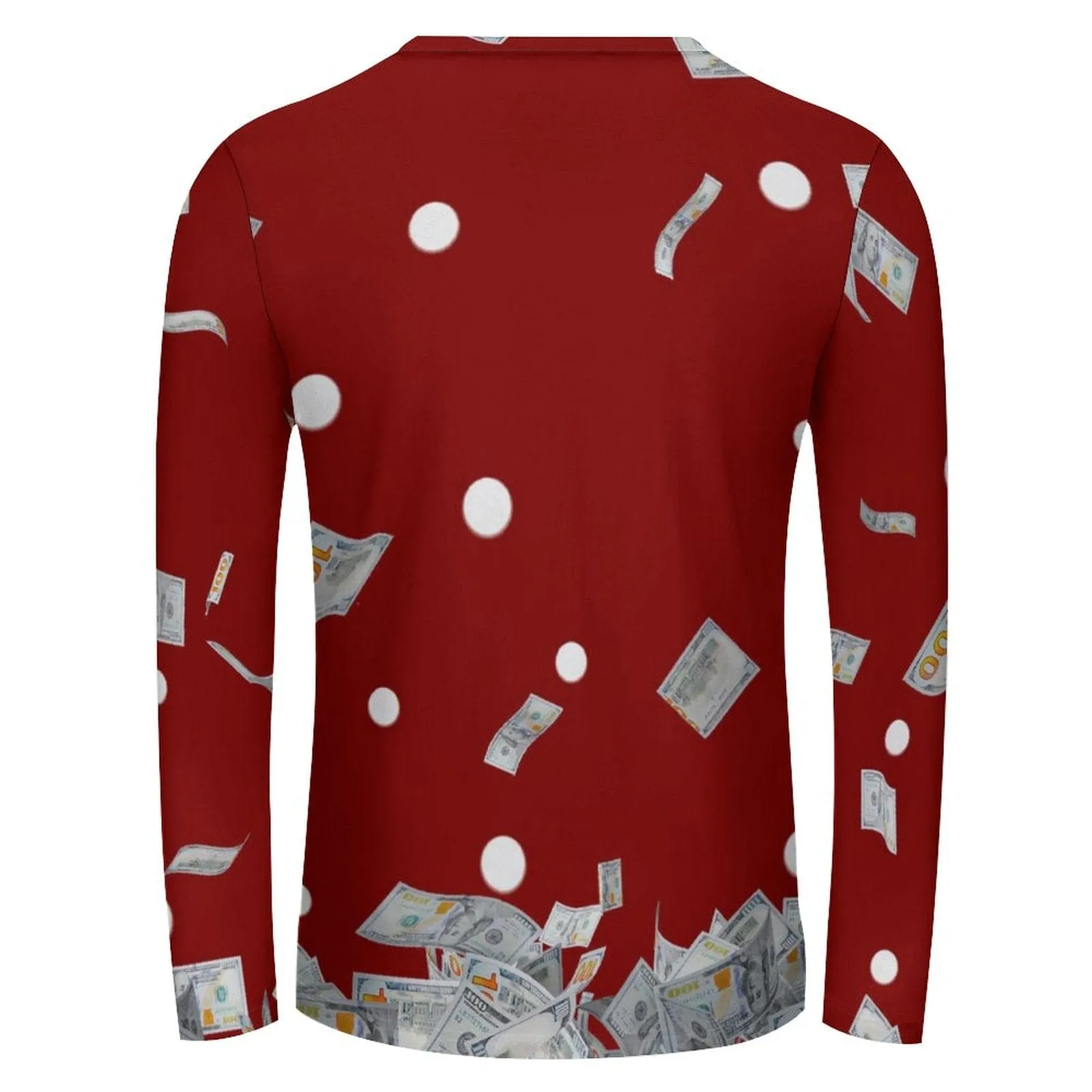 Custom Face Full Print Long Sleeve T-Shirt with Santa Claus Banknote Red Create Your Own Personalized Couple All Over Print T-shirt