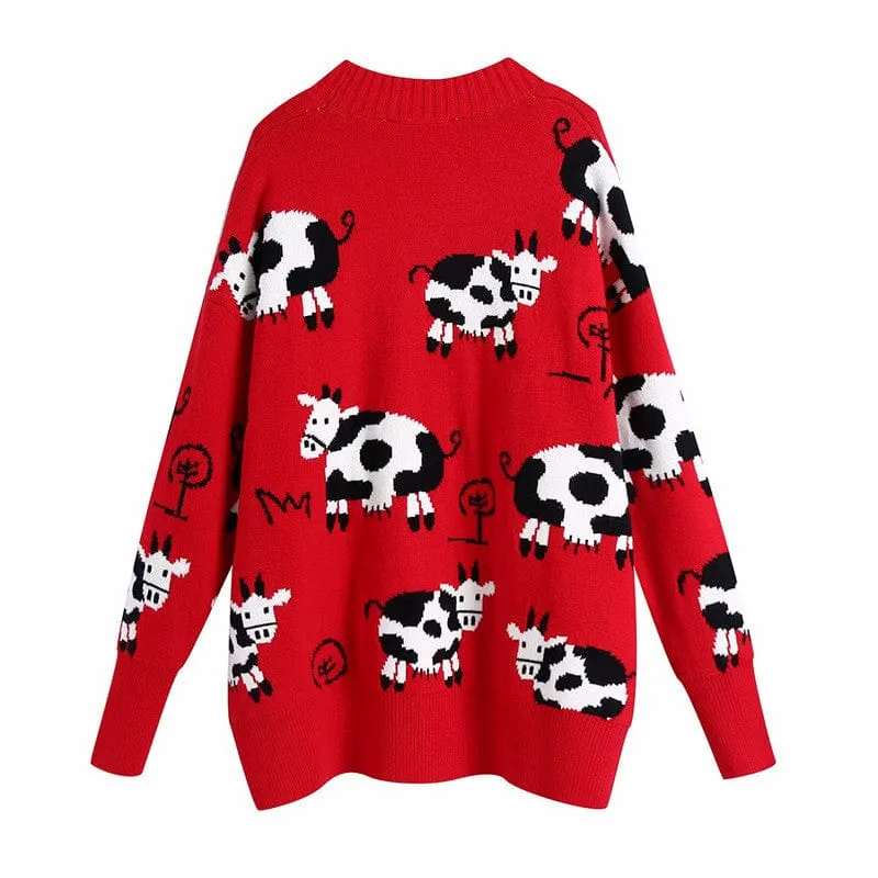 Cute Red Cow Sweater