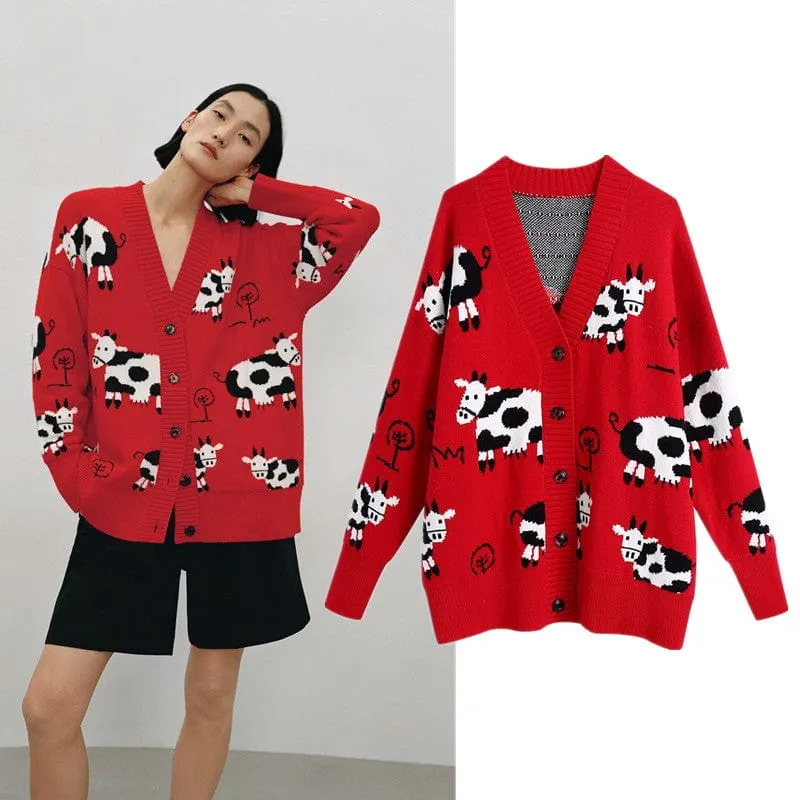 Cute Red Cow Sweater