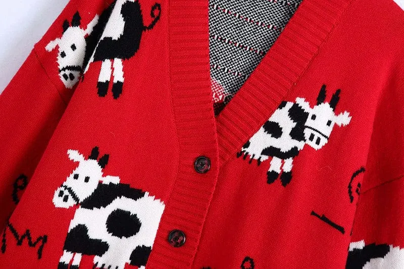 Cute Red Cow Sweater