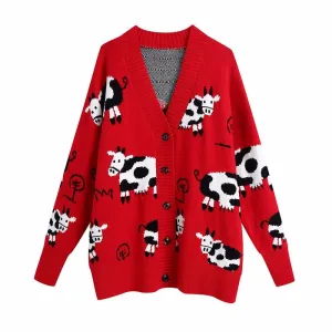 Cute Red Cow Sweater