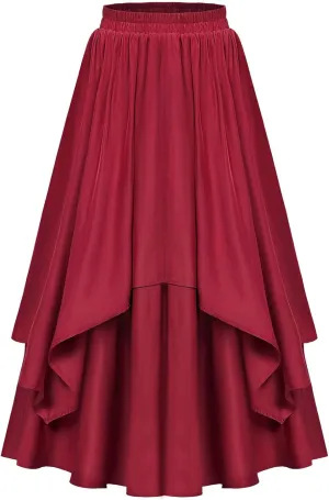 Double Layered Long Skirt for Women Trendy Asymmetrical Ruffle A Line Skirts Vintage High Waisted Long Skirt