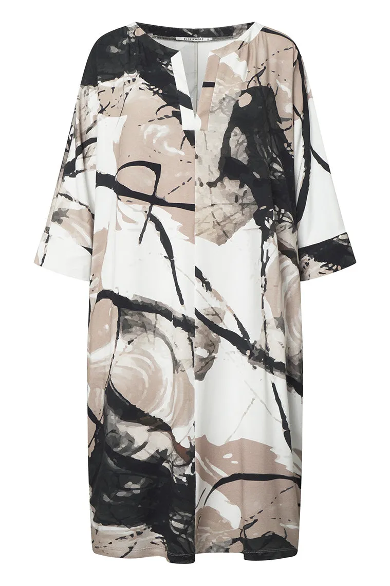 Elsewhere Brush Print V-neck Tunic