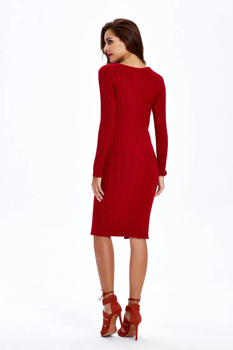 Fashion Slit Slim Twist Knit Long Sweater